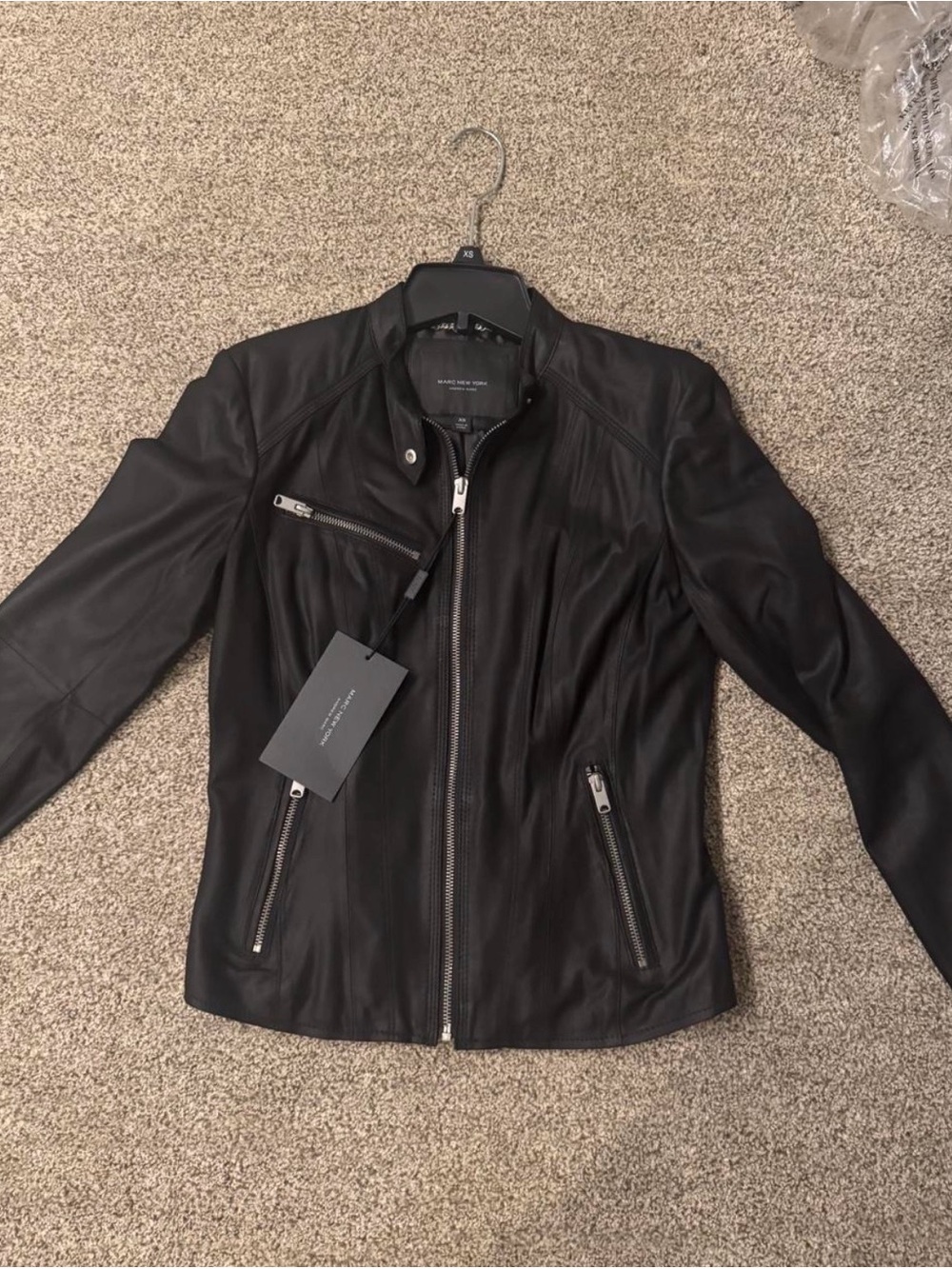 Women’s Black Leather Zip Front Jacket Mark New York